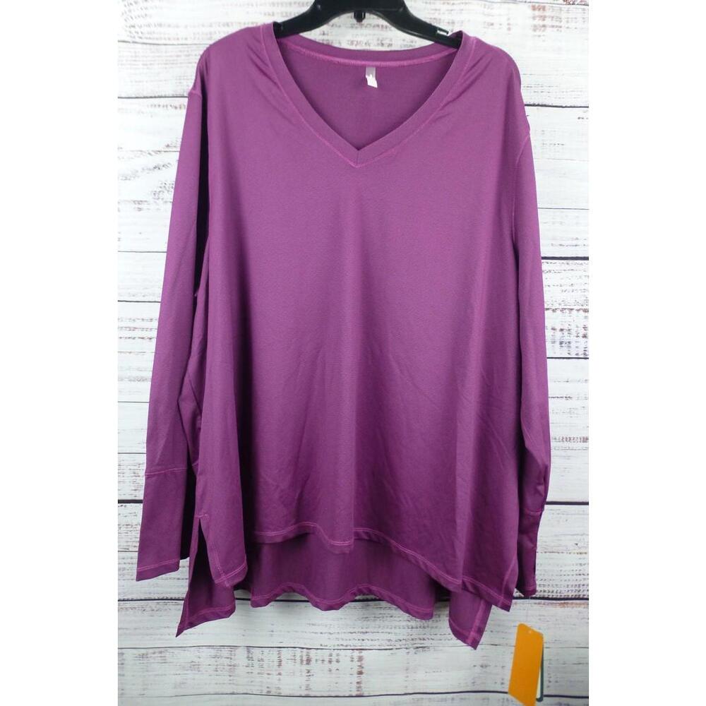 MTA Sport Women's 3X Active Long Sleeve V-Neck T-Shirt Purple Fast Dri G4